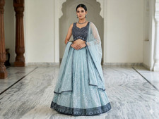 Blue Embroidered Lehenga Choli Set  Wedding/Party Wear  Size XS-M One Size 