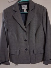 Women's Blazer Pendleton Savvy Stretch Navy Blue plaid Wool Blend Size 8