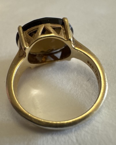 STUNNING Oval Smoky Quartz Gemstone 925 Sterling Silver Gold Plated Ring Size J - Picture 16 of 17