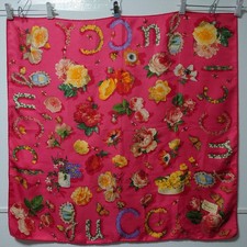 Gucci large scarf Silk 85cm 33  flower butterfly pink