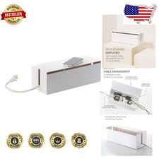 Cable Box Organizer - Minimalist White Storage, Lid, 15.75"x6.1"
