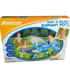 Banzai Slide N Splash Elephant Pool For Kids 60" Dia Inflatable With Water-Spray