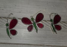 Vintage Stained Glass Suncatchers Butterflies Lot Of 3