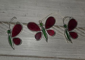 Vintage Stained Glass Suncatchers Butterflies Lot Of 3 