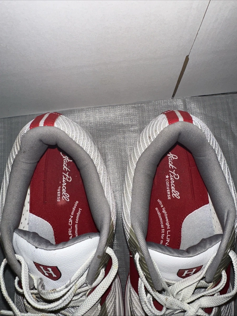 Converse Jack Purcell niedrige Turnschuhe Herren Größe 9,5 Damen 11, weiß rot Textil
