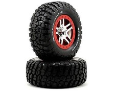 Traxxas 5877A Tires wheels assembled glued SCT Split-Spoke chrome red beadloc