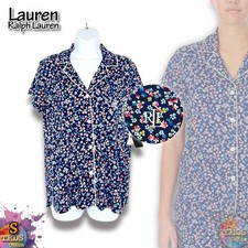 NWT Lauren Ralph Lauren Women's S Ditsy Flower Blue Pink Pajama Top ONLY