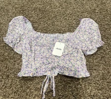 elodie Anthropologie Nwt Floral Ruffle ruched Cropped Blouse Size Small ￼