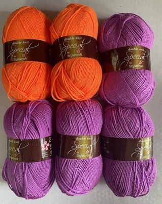 Lot Of 6 Stylecraft Yarn. Special DK. Skein Color: 4 Magenta, 2 Jaffa. ~100g Ea