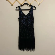 NWT BABEYOND Black and Blue Flapper Dress Costume size Smal
