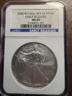 2008-W Silver American Eagle Reverse Of 2007  1oz .999 NGC MS69 “EARLY RELEASE”