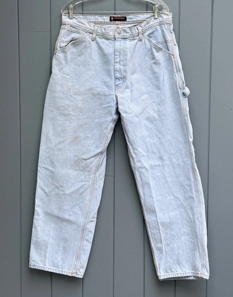 Pantalones de mezclilla vintage Polo Ralph Lauren Carpenter para hombre holgados pierna ancha 34x30 patinador Y2K Foto 2 de 4