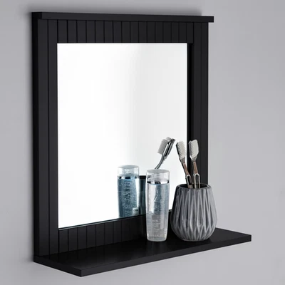 DYLEX Black Bathroom Wood Frame Mirror Wall Mounted with Cosmetics Shelf