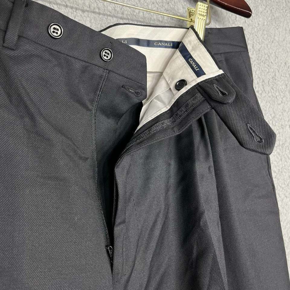 Canali Pants Mens 36x30 Black 100% Wool Straight Leg Cuffed Pleated - Image 2 of 4