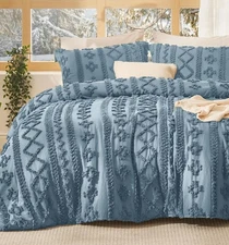 Bedsure Tuffed Boho Comforter Twin Size - Grayish Blue