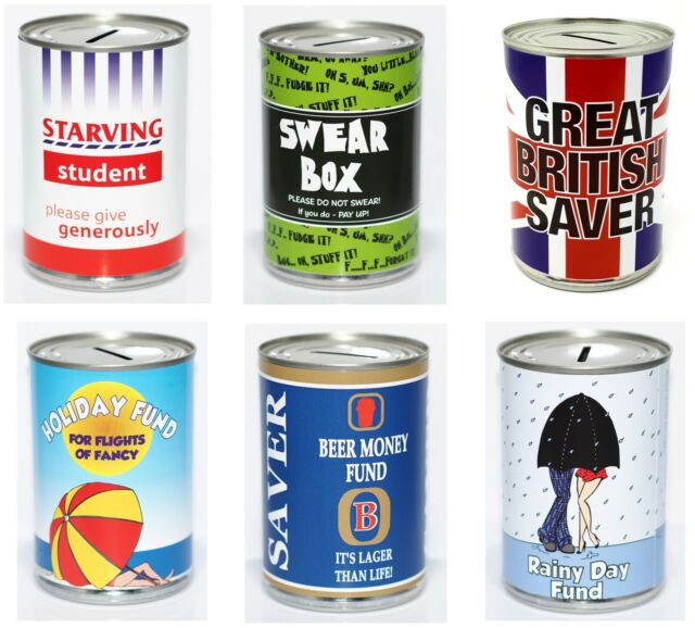 Novelty Savings Tin HOLDS £260 Saver Money Box Jar Cash Can Piggy Bank