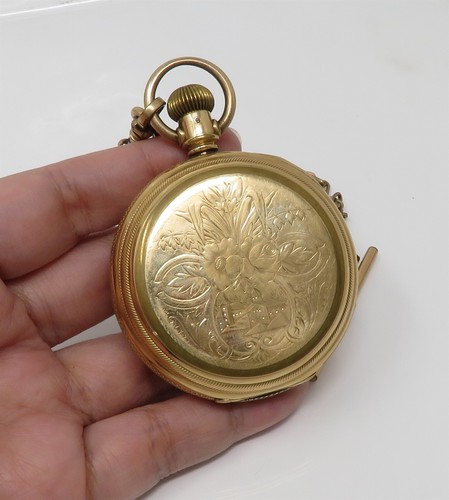NYJEWEL Antique Gold Filled Illinois Pocket Watch 72x54mm With Chain Runs - Picture 8 of 8