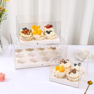 Kristallklare transparente Cupcake Boxen für 1,4,6 & 12 Cup Cakes mit Einsätzen