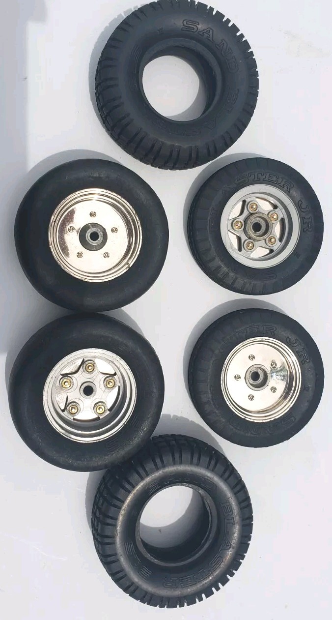 Vintage tamiya 2 piece rims with new sand blaster tires eBay
