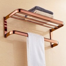 Rose Gold Copper Bath Towel Rack Bathroom Towel Holder Double Towel Shelf GD698