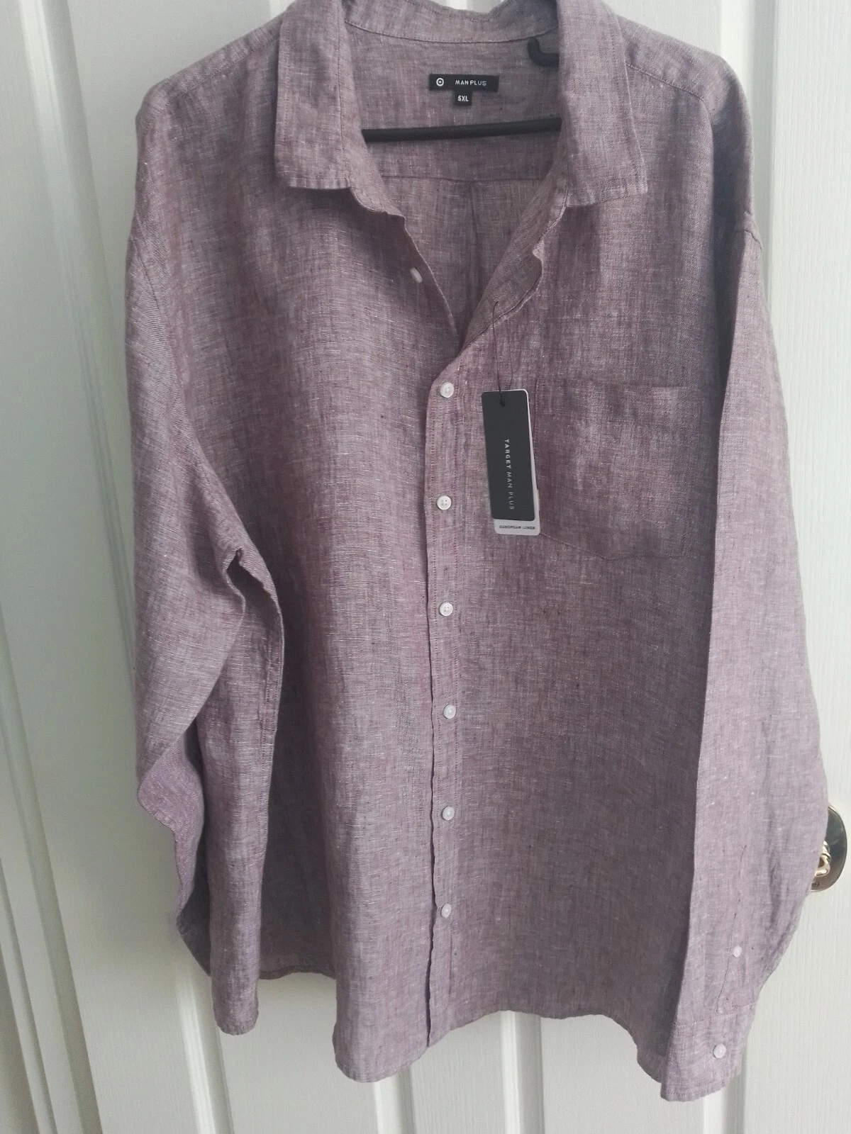 5XL Plus Size EUROPEAN LINEN easy care LONG SLEEVE BUTTONED SHIRT WINE NWT $39