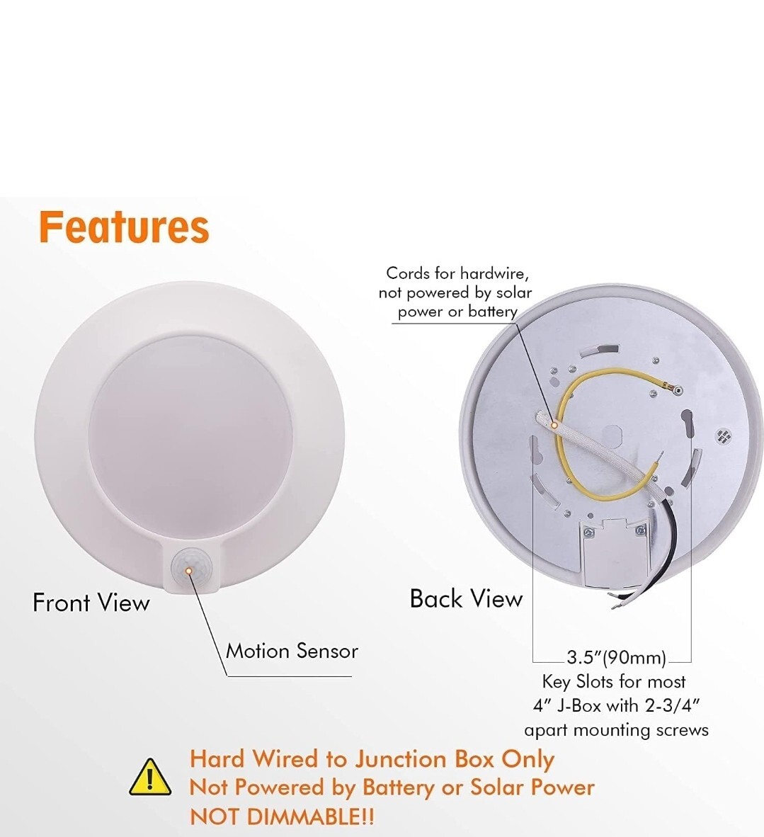 CLOUDY BAY Motion Sensor Ceiling Light, 120V CRI90 10W 5000K Bright Day Light