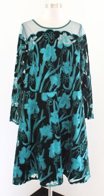 Eva Franco Anthropologie Juliet Embroidered Velvet Mesh Dress 16W Green  Floral | eBay