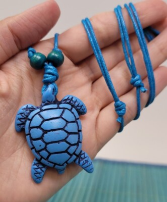 #ad Blue Turtle Necklace Blue Turtle Pendant with Adjustable Blue Cord Sea Turtle $14.95