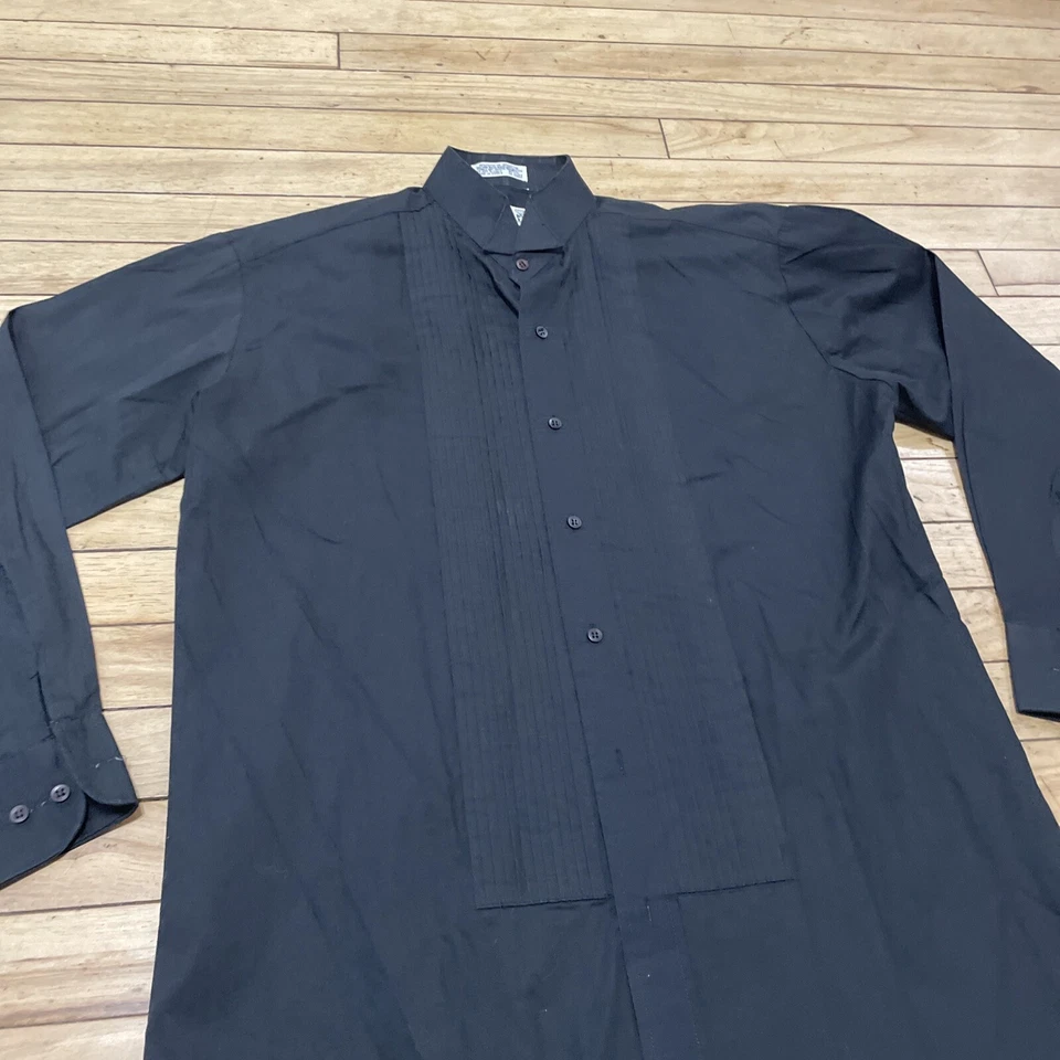 Camisa de Vestir Chaplin Esmoquin Negra Hombres M 36 37 Plisada Frontal Retro De Colección Años 90 Usada en Excelente Condición Foto 4 de 4
