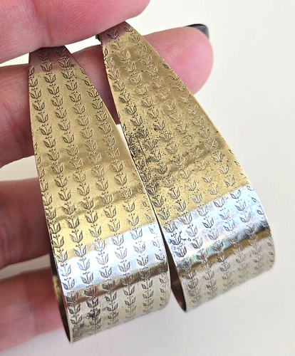 Vintage Tulip Textured Silver Tone Tapered Half Hoop Pierced Earrings 2-7/16" - Bild 3 von 10
