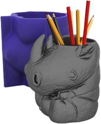 Rhino Pen Holder Mold,Rhino shaped Flowerpot Molds Soap Mold Candle Resin Molds