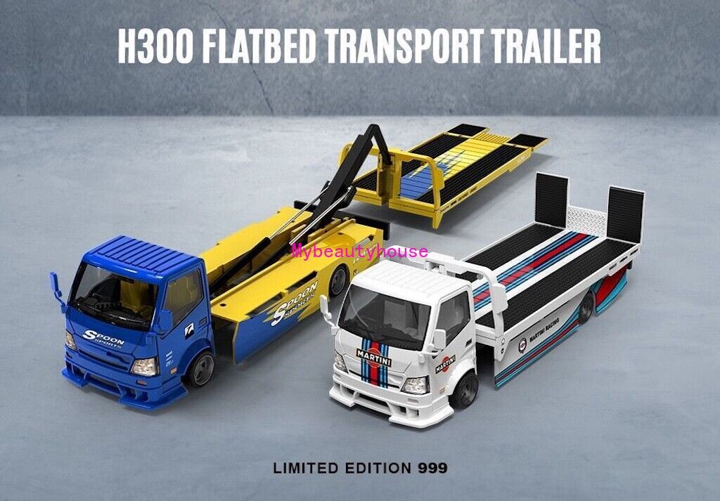 TM 1:64 H300 Flatbed Transport Trailer Truck Sports Model Diecast Metal Car