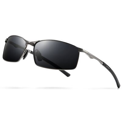 Ultra Lightweight Polarized Sunglasses Men Rectangular Metal Frame,Spring Hinges