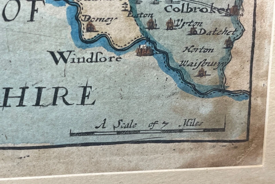Raro Original Antigo Mapa Colorido à Mão de Buckinghamshire por Richard Blome 1715 - Imagem 4 de 4