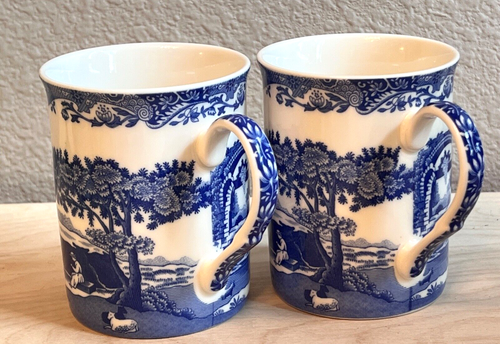 2 Spode Blue Italian Mug Ceramic Porcelain Tea Coffee Cup 8 Oz Hot Cocoa