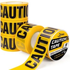 Caution Tape Yellow 5-Pack 3 Inch x 1000 Feet Caution Tape Roll Strong for Ha...