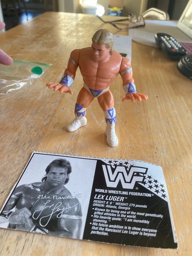WWF WWE Hasbro LEX LUGER w File Card ACTION WORKS...