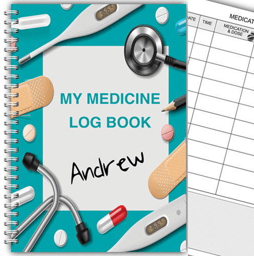 A5 PERSONALISED MEDICINE DIARY/ MEDICATION LOG BOOK/ DAILY MEDICINE RECORD 03 - Picture 1 of 4