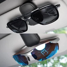 2PC Car Sun Visor Leather Glasses Sunglasses Card Ticket Holder Clip Magnetic
