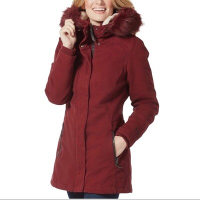 Free Country Dark Red Wine Hooded Sherpa Lined Vanguard Warm Parker Jacket  Small