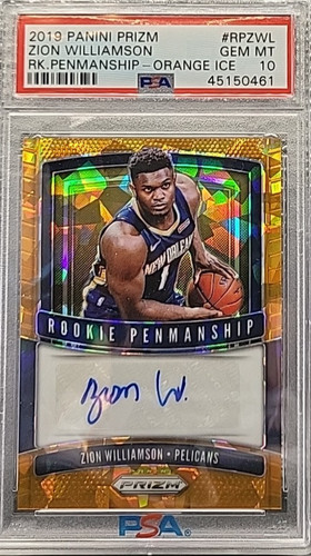 Zion Williamson [Orange Ice] #RPZWL 2019 Panini Prizm Rookie Penmanship card