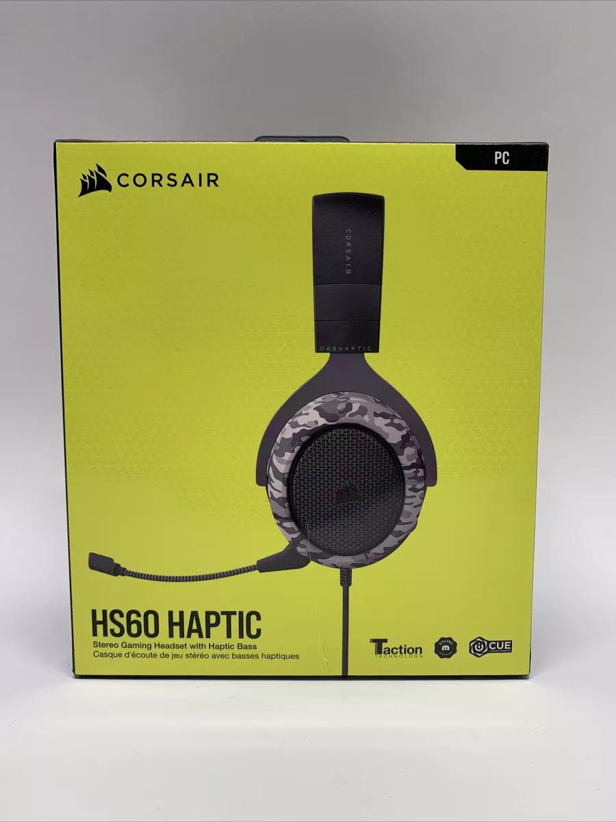 CORSAIR HS60 HAPTIC Stereo Gaming Headset for PC with Haptic Bass  Black/Camo NEW