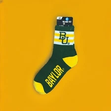 For Bare Feet Baylor University 5 Stripe Logo Quarter Sock  Green & Yellow NCAA