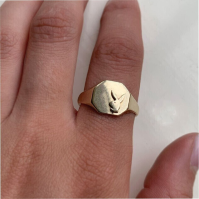 Men's Playboy Bunny Signet Ring 14K Yellow Gold Plated Sterling