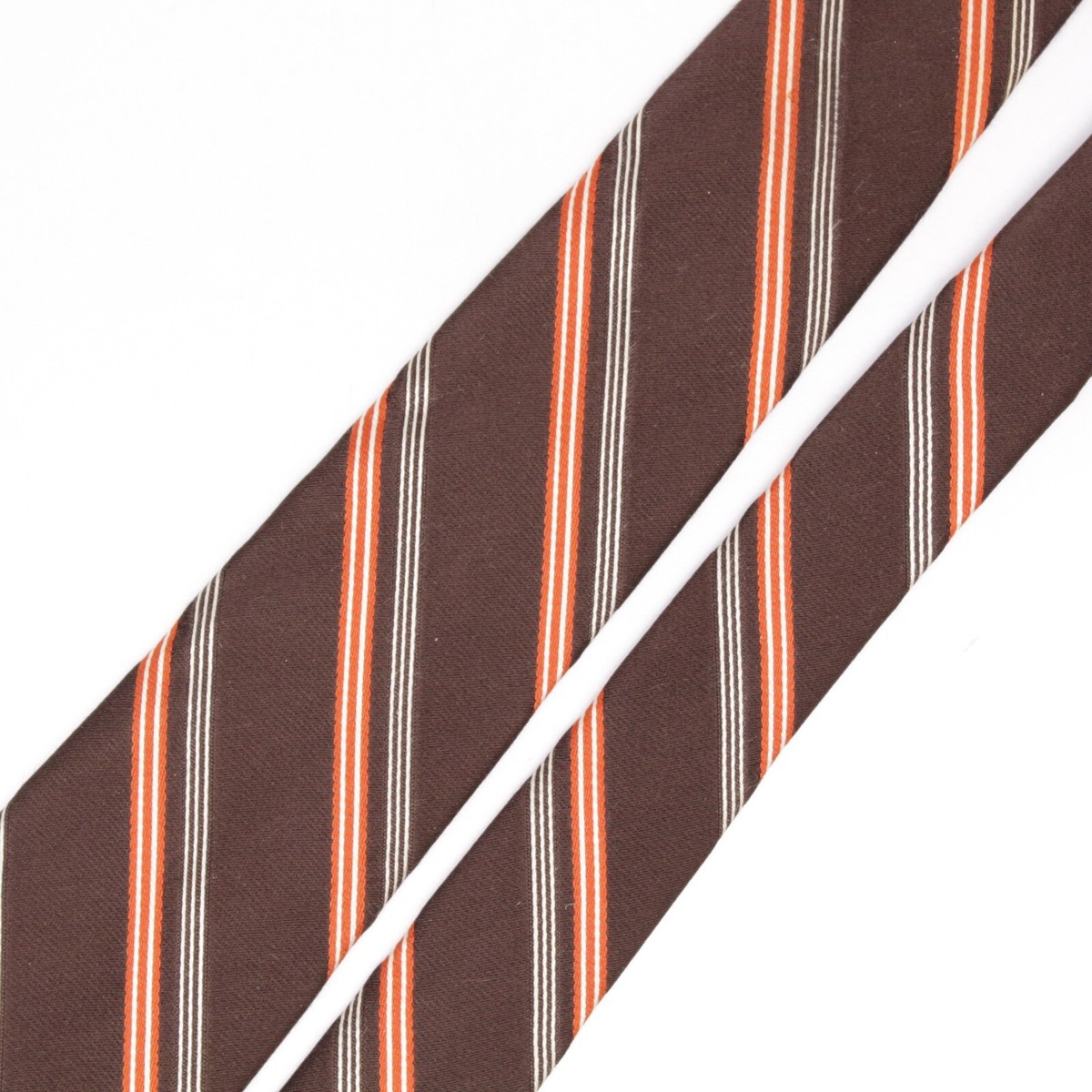 VTG Lanvin Mens Necktie Brown Orange White Stripe Weave