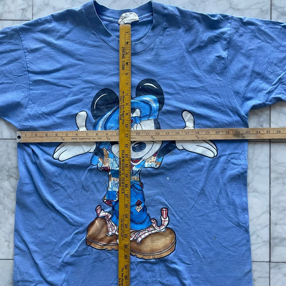 Vintage Mickey Mouse Shirt Adult Size XL Blue Single Stitch 90s By Jerry Leigh - Image 4 of 4
