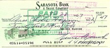 Heinie Manush Autographed Signed Check Washington Senators