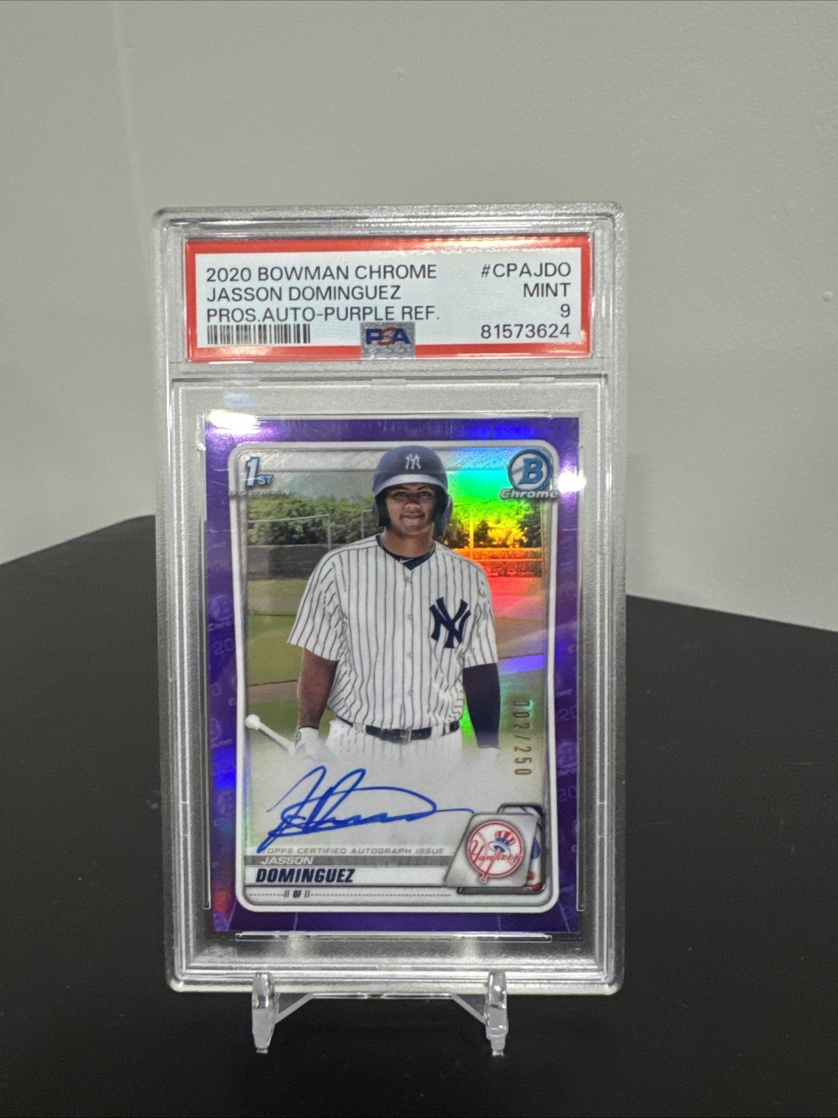 2020 Bowman Chrome Autographs Jasson Dominguez #CPA-JDO Purple Refractor 002/250