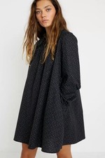 UO Tilly Smock Mini Dress Printed Button Ruffle Urban Outtfiiters Black New M