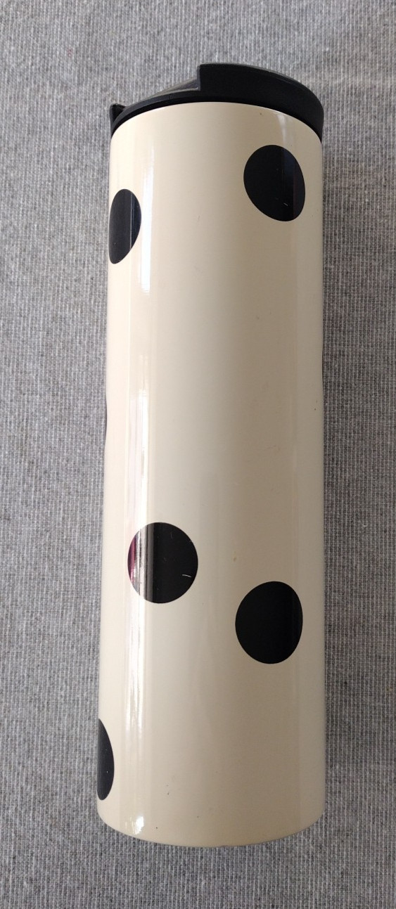 Kate Spade New York Lenox 16 Oz. Metal Tumbler w/Lid~Cream Black Polka Dots READ